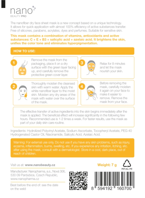 Brightening face mask nanoBeauty - Back side