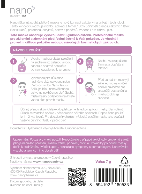 Zklidňující pleťová maska nanoBeauty